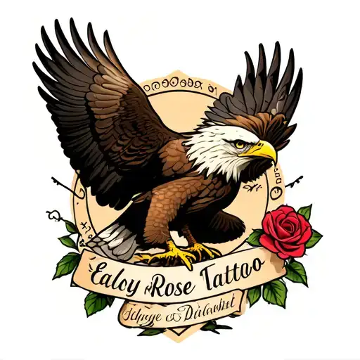 wedge tail Eagle And Rose name written tattoo design idea