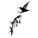 a fish and a bird flying tattoo design idea