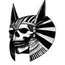 Anubis Egyptian God face with half skull face morphing tattoo design idea