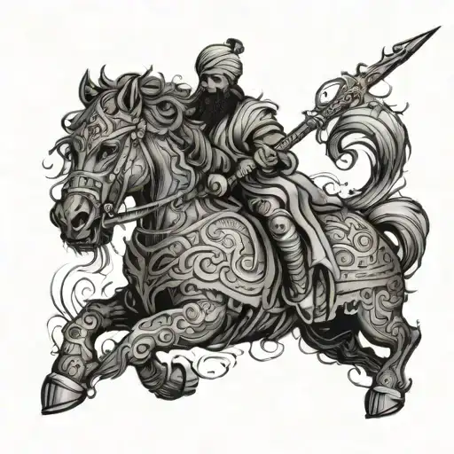 A mystical depiction of a Persian warrior inspired by the poetry of Shahriar tattoo design idea