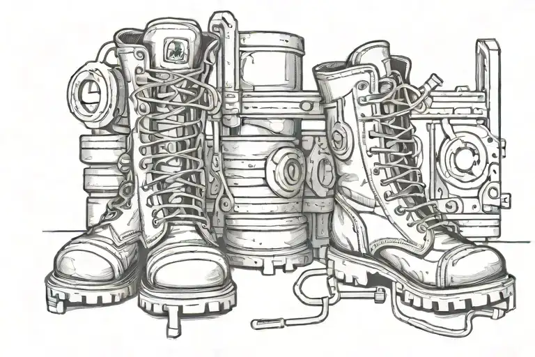 iron worker boots and spud wrench and hard work tattoo design idea