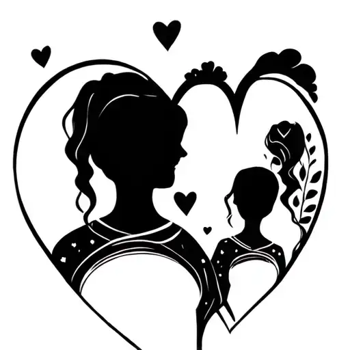 STICKMAN OF MUM, DAD, SON AND DOUGHTER INSIDE HEART tattoo design idea