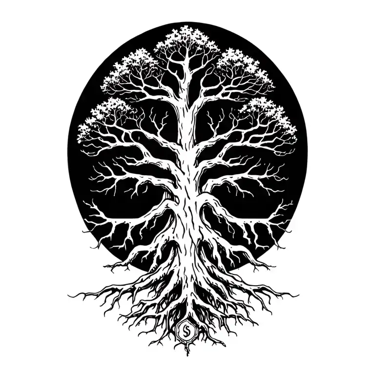 nordic tree roots spreading tattoo design idea