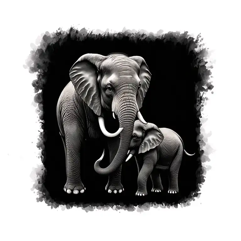mom and baby elephant tattoo design idea