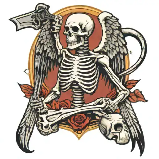 angel skeleton praying with scythe in hand tattoo design idea