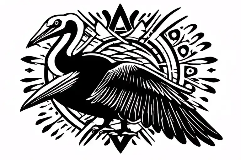 pelican flying over zia symbol tattoo design idea