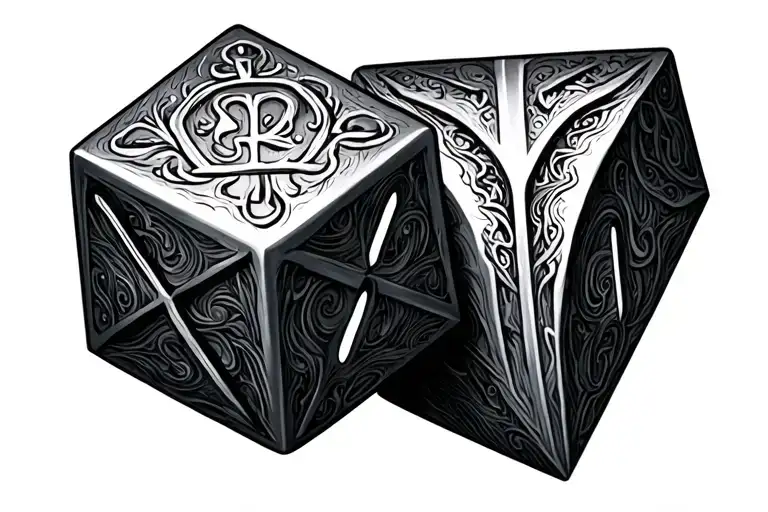 dnd dice fall from sword tattoo design idea