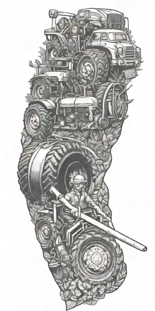 Add a farming tractor driving tattoo design idea