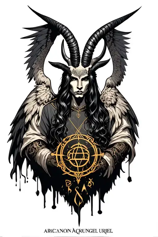 arcangel Uriel with capricorn zodiac sign tattoo design idea