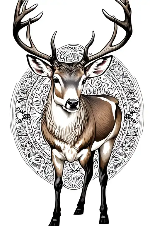 full body white tail deer standing tattoo design idea