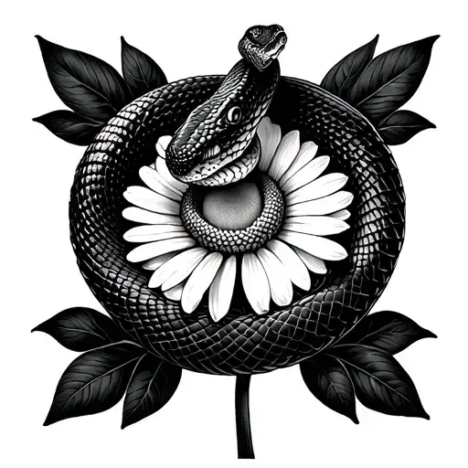 Snake and chamomile tattoo design idea
