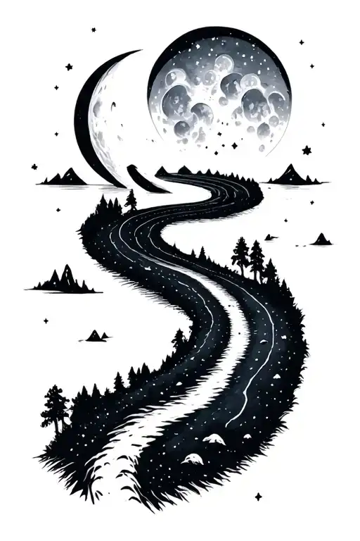 lunar cycle path tattoo design idea