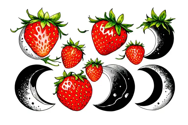 moon phases as strawberries  tattoo design idea