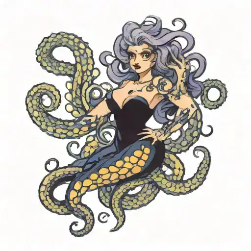 Ursula with her tentacles and her eels tattoo design idea