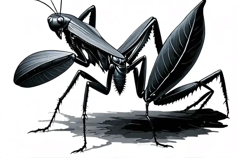 dark fantasy pray mantis tattoo design idea