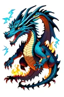 realistic dragon surrounded by shadows, lightnings and fire tattoo design idea