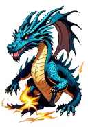 realistic dragon surrounded by shadows, lightnings and fire tattoo design idea