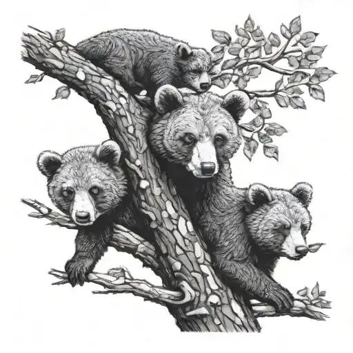 bear cubs in a tree tattoo design idea