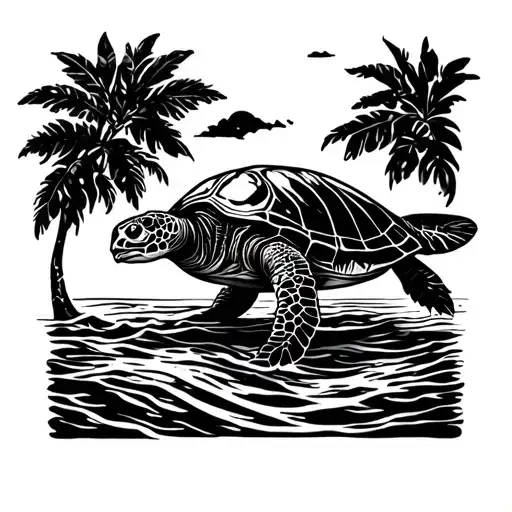 Hawaiian island map and sea turtle tattoo design idea