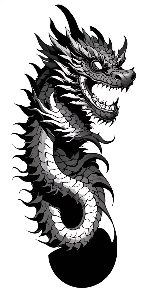 japanese oni mask with dragon wrapped tattoo design idea