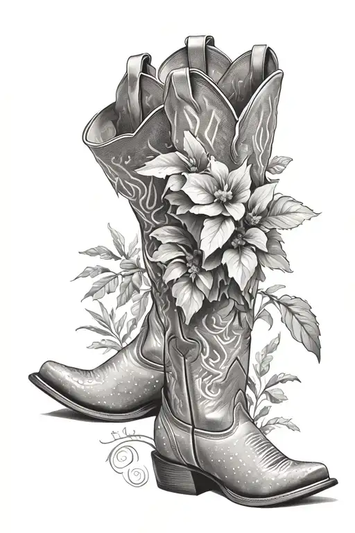 plants and cowboy boots tattoo design idea