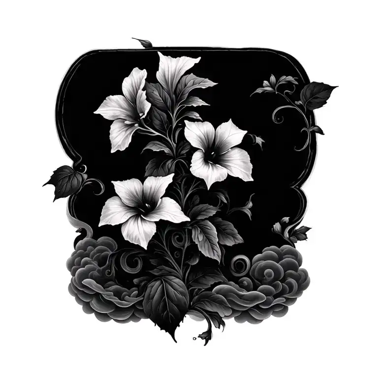 clouds swirling morning glory vine tattoo design idea