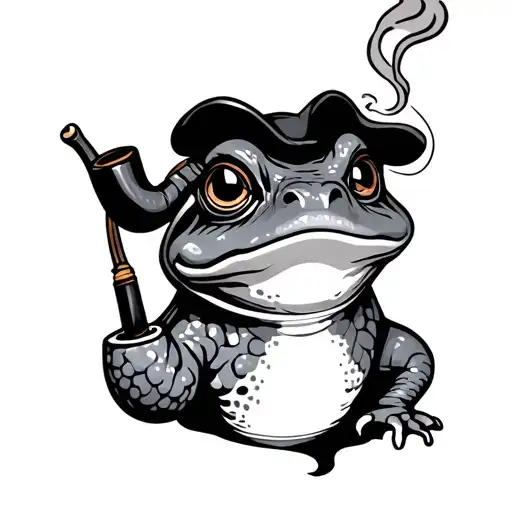 Japanese toad smoking a pipe tattoo design idea