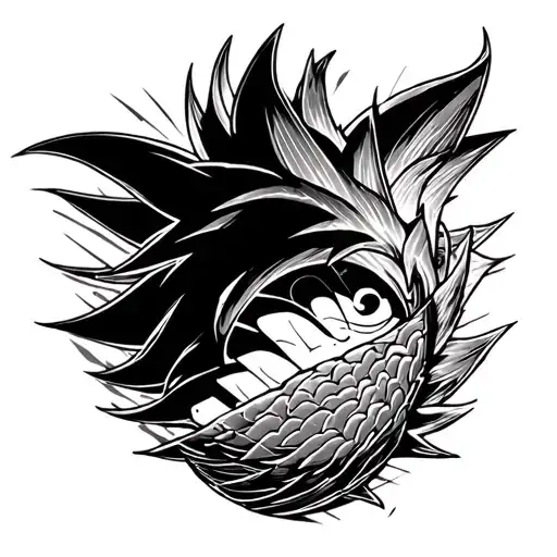sashimi black rainbow highlights Goku tattoo design idea