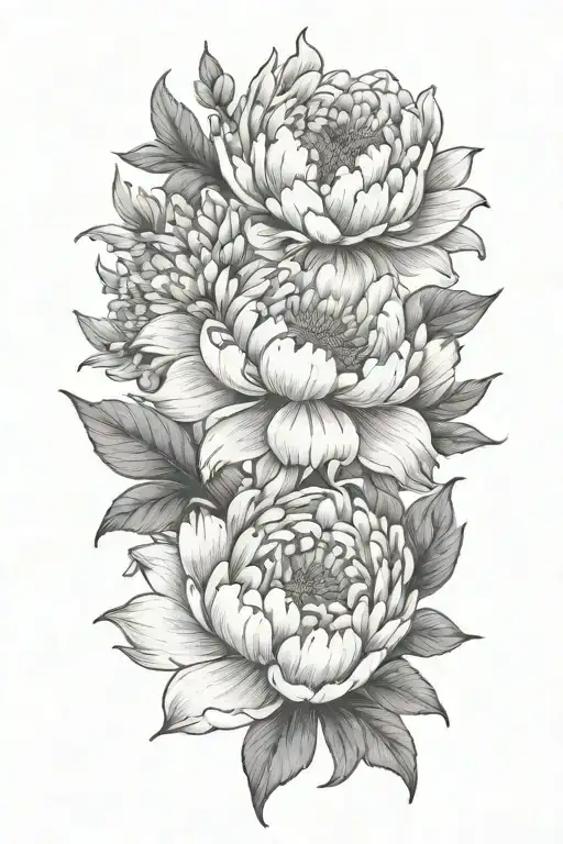 peony, daisy, lotus, myosotis tattoo design idea