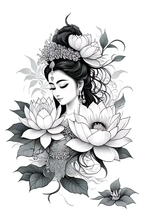 APSARA, Lotus, Peony tattoo design idea
