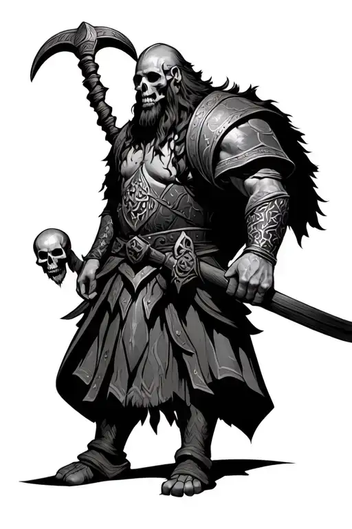 Viking warrior with skulls tattoo design idea