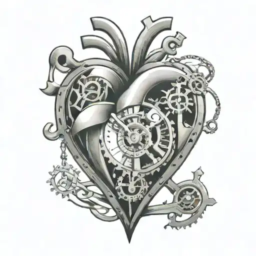 clockwork human heart tattoo with anchor pendulum swinging tattoo design idea