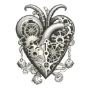 clockwork human heart tattoo with anchor pendulum swinging tattoo design idea