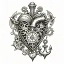 clockwork human heart tattoo with anchor pendulum swinging tattoo design idea