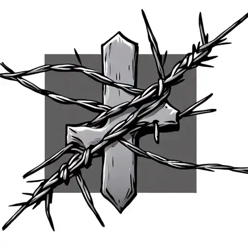 cross wrapped in barbed wire tattoo design idea