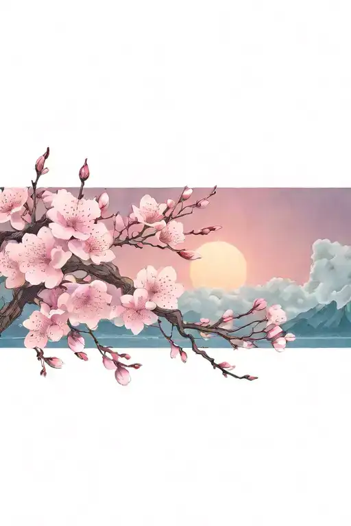 pink cherry blossom branches reaching into the night sky tattoo design idea