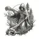 grim reaper in woods tattoo design idea