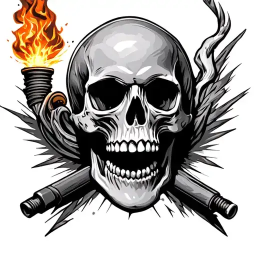 skull and welding torch surrounded tattoo design idea