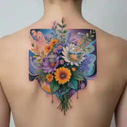 August, July. September birth flower bouquet tattoo design idea