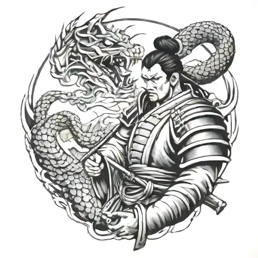 samurai with dragon tattoo design idea