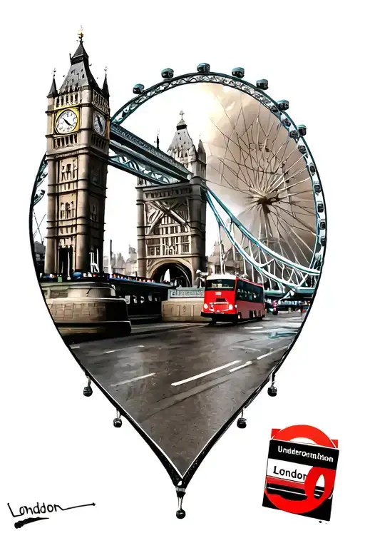 london, big ben, underground sign, tower bridge, london eye, bus tattoo design idea