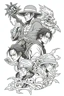 itachi with crow and luffy with zoro one piece tattoo design idea