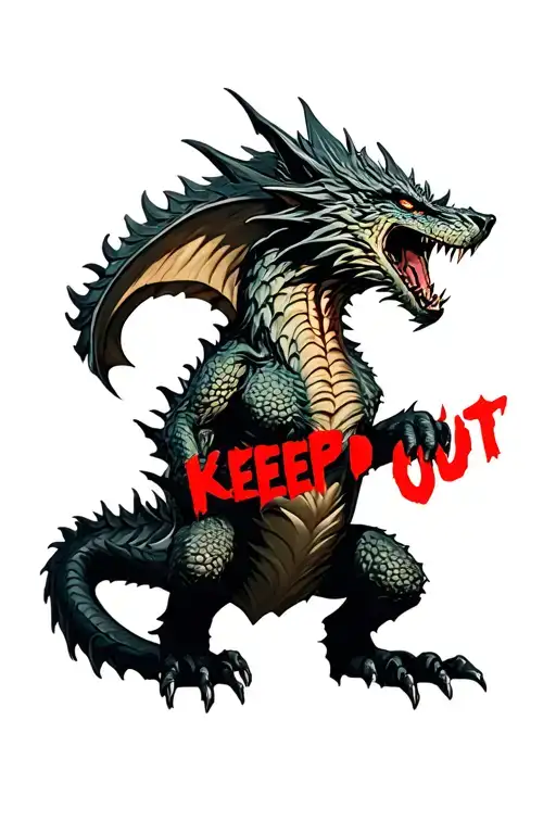 "KEEP OUT" werewolf dragon tattoo design idea