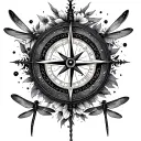 Compass, Dragonflies, and Celestial Botanicals tattoo design idea