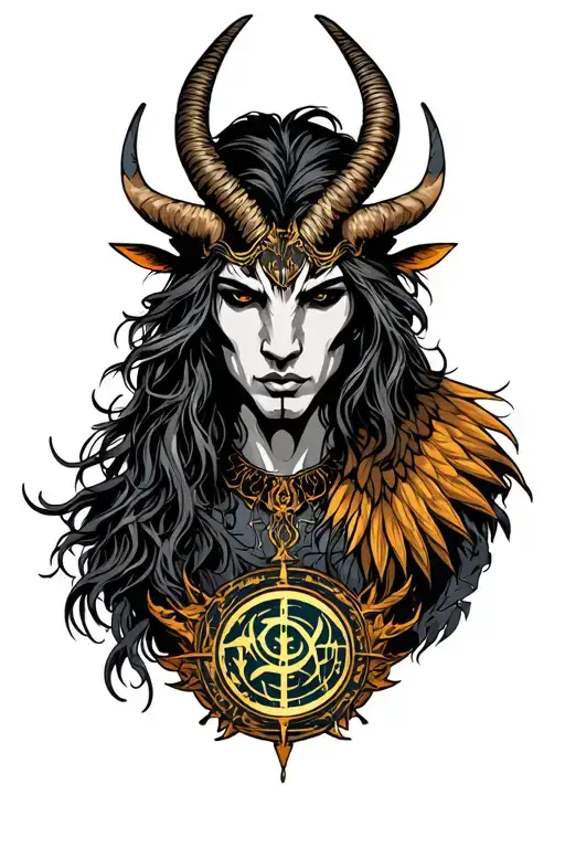 arcangel Uriel with capricorn zodiac sign and sworld tattoo design idea