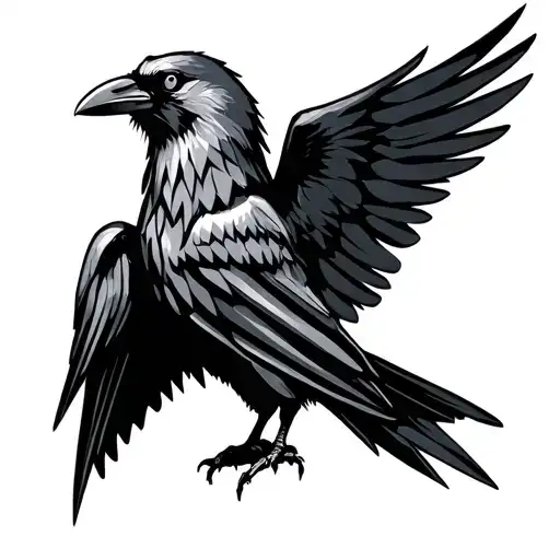 geometric sinister crow with wings spread tattoo design idea