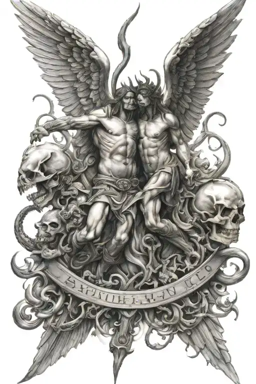 battle in heaven vs hell tattoo design idea