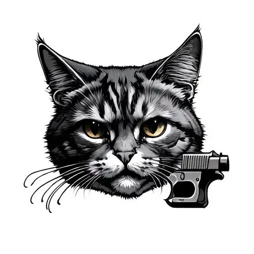 mad cat gun tattoo design idea