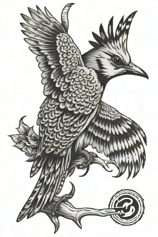 northern flicker bird coming out of Grateful Dead 13 point bolt tattoo design idea