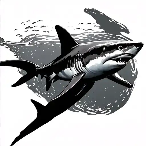 above point of view of a bull shark swimming gracefully in the ocean with the bull sharks shadow underneath  tattoo design idea